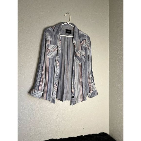 Rails Blue Gauze Striped Long Sleeve Button Shirt Top Size S Small - Picture 1 of 4